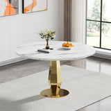 SSLine White Faux Marble Round Dining Table Set for 4 with Velvet Chairs