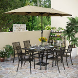 PHI VILLA 8 Pcs Patio Dining Set w/ 13ft Double-Sided Patio Umbrella(Beige)