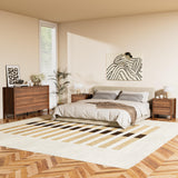 Furniway Walnut Mid-Century Modern 3 Piece Bedroom Furniture Set, 6 Drawer Dresser with Handleless Wood Grain Design and Nightstands Set of 2, Minimalist Storage Dresser for Bedroom