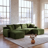 115" Boneless Couch for Living Room, U-Shaped Sectional Cloud Sofa-Green