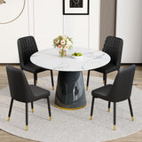 Vohuai Round Dining Table Set for 4, 45''Marble Grain Dining Room Table Set for 4 with Upholstered Chairs, Modern Dinner Table Set for Kitchen Dining Room