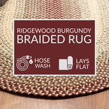 Super Area Rugs Large Braided Rugs 8X11 Farmhouse Kitchen Rug - Ridgewood Braided Rug for Living Room - Reversible - Indoor/Outdoor - Made in USA - Burgundy/Beige, 8' X 11' Oval