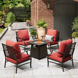 MIXPATIO 5-Piece Metal Patio Conversation Set, 28-Inch Fire Pit Table, Red