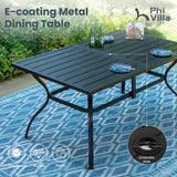 PHI VILLA Outdoor Dining Set for 6, Swivel Mesh Chairs & Metal Table, Brown