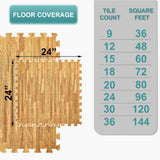 Sorbus 144 Sq. Ft. Wood Grain Floor Tiles Foam Mat EVA Interlocking Mats Tile 3/8-Inch Thick Flooring Wood Puzzle Exercise Mats w/Borders - Home Playroom Basement, Apartment, Trade Show, Baby, Dance