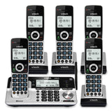 5 Extended Range 5 Handset Cordless Phone for Home with Call Blocking, Connect to Cell Bluetooth, Silver & Black VTech