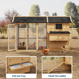 GarveeHome Chicken Coop Large Hen House for 4-6 Chickens Wooden Poultry Cage with Run, Ramp, Nesting Box, Wire Fence, Waterproof Asphalt Roof (80" x 35" x 54") Natural