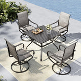 MFSTUDIO Patio Dining Set for 4 w/Square Metal Table & Swivel Chairs