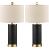 KDG 23.4" Black PU Leather Table Lamps for Living Room Set of 2, E26 Socket LED Modern Home Decor Fabric Lampshade Desk Lamp Lighitng for Bedroom, Bedside, Farmhouse, Nightstand, Night Light