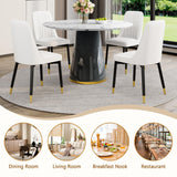Vohuai Round Dining Table Set for 4, 45''Marble Grain Dining Room Table Set for 4 with Upholstered Chairs, Modern Dinner Table Set for Kitchen Dining Room