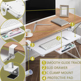 ETHU Under Desk Keyboard Tray with C-Clamp, 26.77x11.81", White