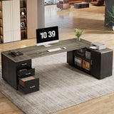 Tribesigns 85.8-Inch L-Shaped Executive Desk with File Drawers, Door Cabinet & Shelves