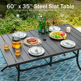 PHI VILLA 7 Piece, Outdoor Dining Set, 59"x36" Table, Umbrella Hole, Black