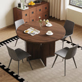 HIPIHOM Modern Round Dining Table Set for 2, 39.4" Walnut Kitchen Table with 2 PU Leather Chairs, 3-Piece Mid-Century Dining Room Set for Small Spaces, Pedestal Base & Ergonomic Padded Chairs