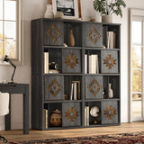 nesture. Bookcase & Bookshelf Set of 2 with Movable Bookends, 4-Tier Open Storage Shelves, Beveled Gliding Doors, Large Wooden Display Cabinet for Living Room, Home Office, Bedroom, Black
