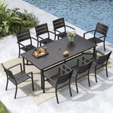 MFSTUDIO 9 Pcs Outdoor Dining Set, 83" Rectangle Metal Table, Black