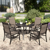 Round Patio Dining Set for 4 Person, 42'' Round Metal Slat Table with Umbrella Holes and 4 High Back Fixed Chairs All Weather Outdoor Table