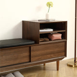 Cushion Shoe Rack for Hallway Bedroom Walnut One Size 47.24 Inch Shoe Storage Bench Entryway Modern Shoe Changing Cabinet SPOFLYINN