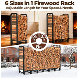 Amagabeli 8ft Firewood Log Rack Outdoor Heavy Duty Logs Holder for Fireplace Indoor Outdoor Adjustable Wood Racks for Fire Wood Holder Metal Pile Stand Storage Stacker Organizer Black