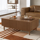 NessCarsti 51.1" Mid-Century Modern Lift Top Coffee Table, Walnut Rectangular Center Table with Hidden Storage, Drawers & Sturdy Wooden Legs, for Living Room, Apartment, Office