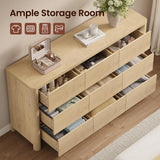 ModernMate 9 Drawer Dresser for Bedroom, 63" Wide Wooden Dresser with 3.1" Solid Rounded Legs, Heavy Duty Modern Wood Chest of Drawers, Large Storage Organizer for Living Room, Hallway, Natural Oak