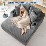 GarveeHome 64in Oversized Corduroy Fabric Bone-Free Sofa Bed Cloud Sofa with Cup Holders and Pillows Comfortable Deep-Seat Sleeping Sofa Chair Suitable for Apartments, Living Rooms, Bedrooms - Gray