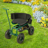 Rolling Garden Seat with Wheels, Garden Cart with 360° Swivel Seat for Planting, Garden Stool Scooter with Replaceable Handle