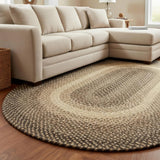Super Area Rugs 10X13 Braided Rugs Farmhouse Living Room Rug - Ridgewood Braided Rug for Master Bedrooms - Reversible - Indoor/Outdoor - Made in USA - Brown Velvet/Beige, 10' X 13' Oval