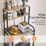 Yaheetech 4-Tier Kitchen Bakers Rack with Storage Cabinet and Hutch, Microwave Oven Stand Coffee Bar Pantry Cabinet with 8 S Hooks, Freestanding Kitchen Shelves Spice Rack, Gray