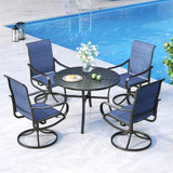 MFSTUDIO 5 Piece Outdoor Dining Set, Round Table & Swivel Chairs, Navy Blue
