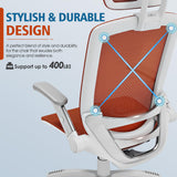 GABRYLLY Ergonomic Office Chair, High Back Home Desk Chair with 2D Flip-Up Arms, 3D Headrest, 90-120° Tilt and Wide Cushion, Big and Tall Mesh Chairs for Man Woman, Computer Task Chair Orange