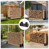 Jusgym 4 Pack Firewood Rack Outdoor Indoor, Heavy-Duty Plastic Firewood Rack Brackets Kit with 8 Support Bars, 3.5mm Thick Adjustable Fire Wood Storage Racks with Drainage Holes