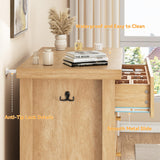 Natural Rattan Dresser for Bedroom with 5 Drawers, Wood Boho Chest of Drawers with Gold Metal Handle, Matte Top Bedroom Tall Dresser with Large Drawers for Living Room, Closet, Hallway, (Nartual)
