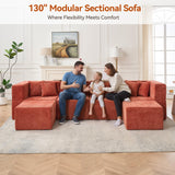 MONVANE Modular Sectional Cloud Couch for Living Room - 130'' 6 Seater Convertible Chenille Couches Set with Ottoman, No Assembly Compression Sofas, Comfy Floor Sofa with Memory Foam, Rust Red
