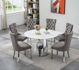 Maotifeys 45'' Round Dining Table White Marble Dining Room Table for 4-6, Circle Faux Marble Kitchen Table with Silver Mirrored Stainless Steel Base for Dining Room, Bistro, Breakfast (Table Only)