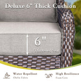 Luxury High Back Outdoor Furniture with 6-inch Extra Thick Cushions, Patio Furniture Set with Fire Pit Table & Swivel Chairs, 9 PCS Wicker Conversation Set for Yard, Deck, Poolside, Brown/Beige
