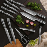 KUISINE Upgraded Sharp Chef Knife Set with block, One piece Molding High Carbon Stainless Steel Forged,Ergonomic Non-slip Handle Knife Block Set with built-in Sharpener(Silver Natural,15PCS)