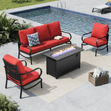 MFSTUDIO 4 Piece Metal Patio Furniture Set with Fire Pit Table, Red