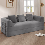 89" Cloud Boneless Convertible Sofa Bed, 5-in-1 Foldable Compressed High-Density Sponge Sofa, Corduroy Fabric 3 Seater Sleeper Couch Futon Daybed for Living Room Bedroom (Medium Gray)
