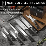 KnifeSaga Knife Set, 15 Pcs Kitchen Knife Block Set, Enduring Razor-Sharp High Carbon Stainless Steel Chef Knife Set with Block and Sharpener