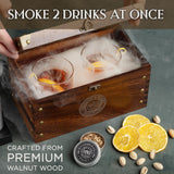 BOURBON&BARREL Cocktail Smoker Kit | Crafted with Walnut Wood | Whiskey Smoker Kit with Instant Smoker, Smoking Box, Food Tray and 4 Varieties of Wood Chips | Old Fashioned Drink Smoker [Walnut]