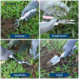 Pink Garden Tool Set 12 Pieces, iHansee Aluminum Gardening Hand Tools with Non-Slip Handle