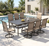 Patio Dining Set for 8 Person, Padded High Back Outdoor Swivel Chairs and Large Metal Table