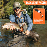 PLUSINNO Fly Fishing Net, 16" x 13", Rubber Mesh, Folding, Portable, Lightweight, Telescopic Handle, Ideal for Fly Fishing, Kayaking, and Boating