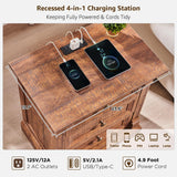 T4TREAM Farmhouse Nightstand Set of 2, 23.6" End Table with 3 Drawers Storage, Wood Side Table w/Roman Column, End Tables Living Room Set of 2, Bedside Cabinet for Bedroom, Reclaimed Barnwood