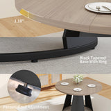 HIPIHOM 47.2" Round Dining Table Set for 4, Modern Wood Table with 4 Upholstered Leather Chairs, Metal Pedestal Base, Space-Saving Kitchen Dining Set (Gray&Walnut Color, Set for 4)