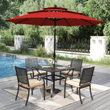 PHI VILLA Outdoor Table Chairs Set w/Umbrella, 5pc Patio Metal Furniture