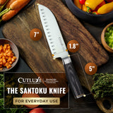 Santoku Knife – Ultra Sharp 7 Inch Meat and Vegetable Japanese Knife for Chopping, High Carbon Stainless Steel Blade, Full Tang Pakkawood Handle – Shinobi Series