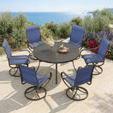 PHI VILLA Patio Dining Set for 6, 54'' Round Table & Swivel Chairs, Blue