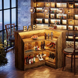 Tribesigns Bar Cabinet, L-Shaped Home Bar Table with Stemware Racks, 4-Tier Corner Bar Unit Liquor Wine Bar Table Reception Desk for Home Pub, Rustic Brown